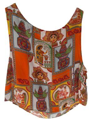 Calypso St. Barth Silk Tank Top Printed Boho India Motif Orange Multicolor Size